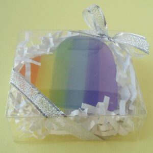 Rainbow glycerin soap bar in clear wrap