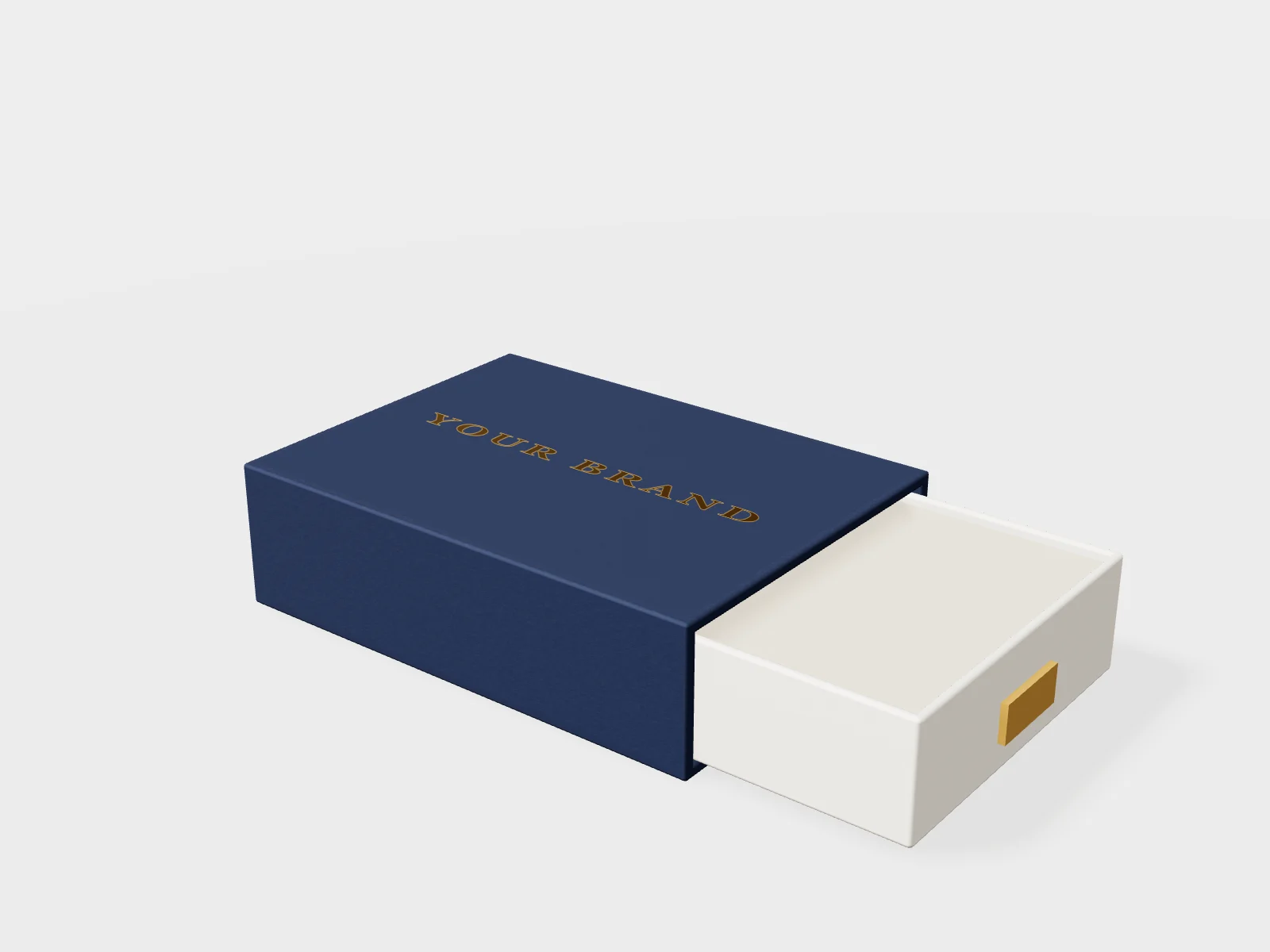 Navy drawer box with the tray slid open