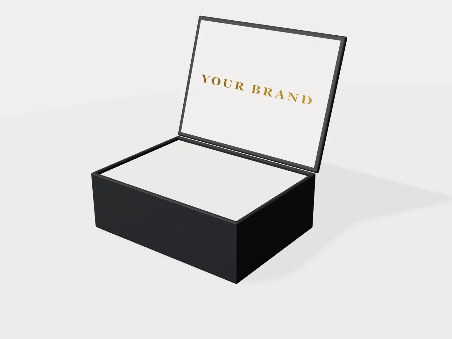 Black magnetic closure rigid box with the lid open